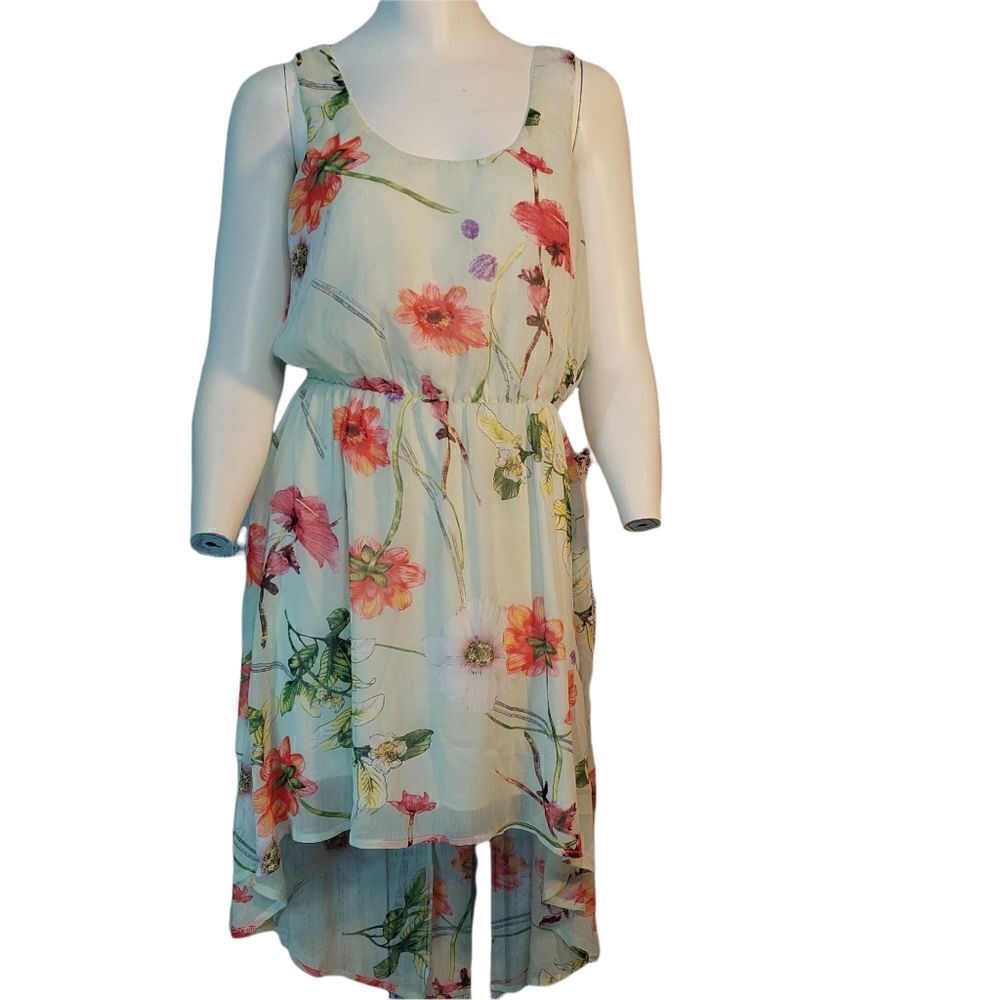 Sleeveless High-Low Suzy Shire Floral Light Green Summer Dress